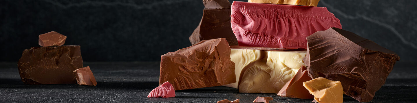 White, dark, milk, caramel and ruby chocolate blocks